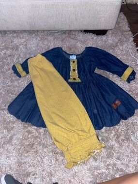 Matilda Jane Navy Blue and Mustard Yellow Girls Matching Set